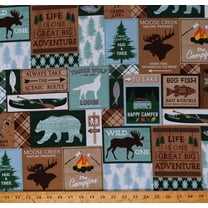 Cotton Moose Creek Lodge Boxes Cabin Camping Fishing Kayaks Northwoods Hiking Cotton Fabric Print by the Yard (12917-72)