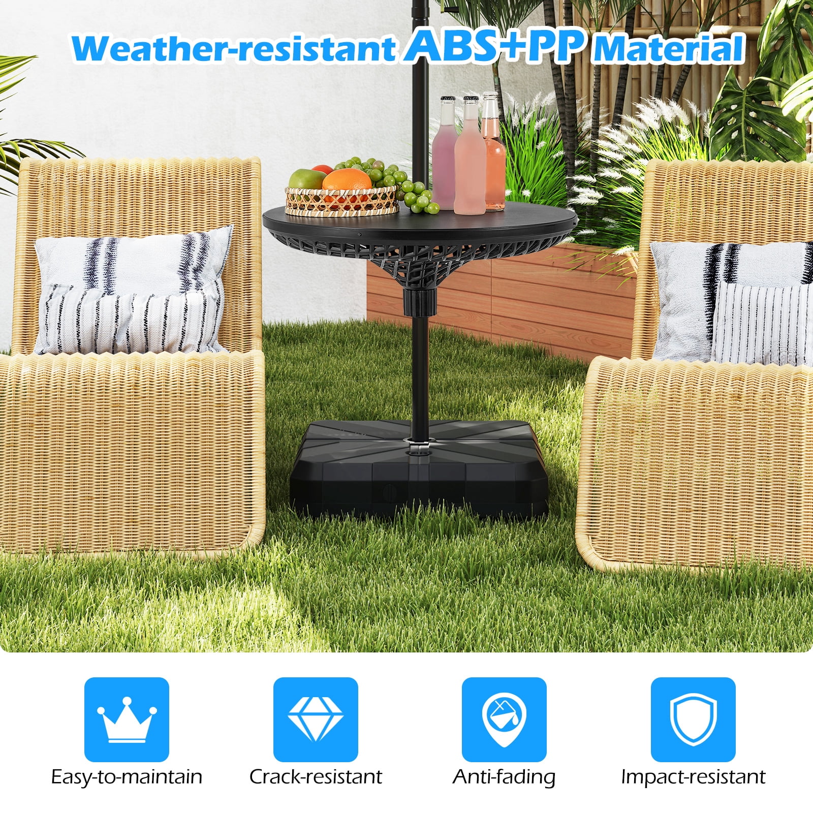 Topbuy Patio Umbrella Table Tray 23" Outdoor Round Adjustable Umbrella Table