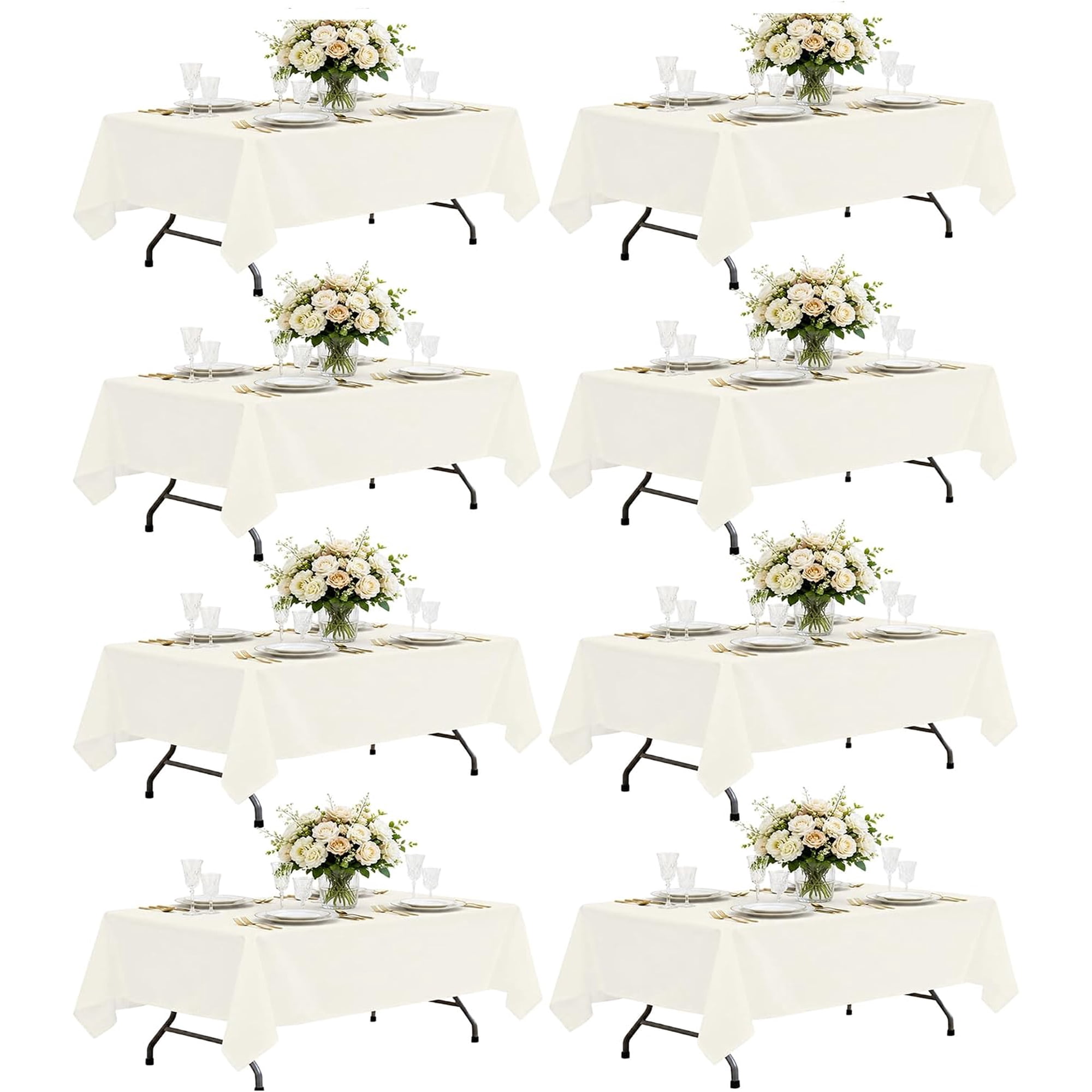 CGTER8 Pack Ivory Tablecloth 60 x 102 Inch, Rectangle 6 Feet Table Cloth - Wrinkle and Stain Resistant Washable Polyester Decorative Fabric Table Cover for Dining Tables, Buffet Parties and Camping