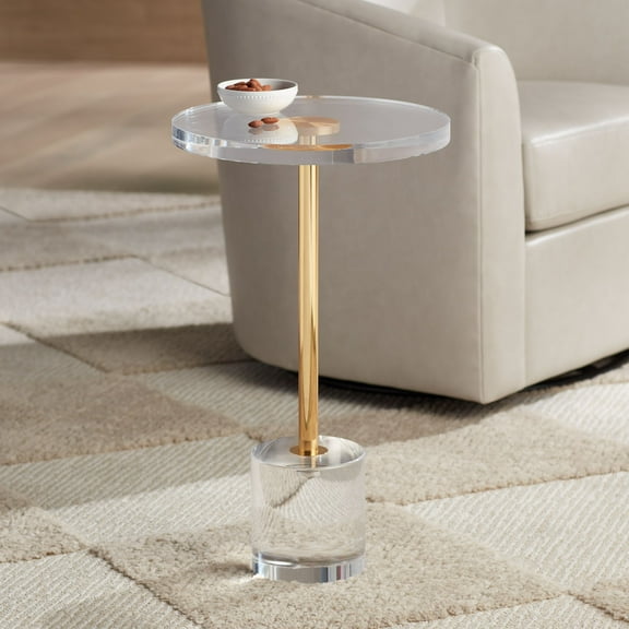 55 Downing Street Callie 14" Wide Gold and Clear Acrylic Round Side Table