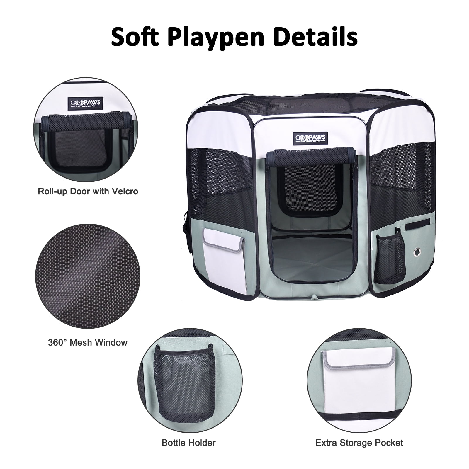 GOOPAWS Soft-Sided Pet Playpen for Indoor/Outdoor Use with Carry Bag, 36"
