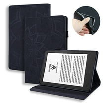 Dteck Case with Stand for Kindle Paperwhite 12th Gen 2024 Released (7") & Kindle Colorsoft Signature Edition, Anti-Slip Stand Embossed Leather Soft TPU Back Protective Cover with Elastic Strap, Black