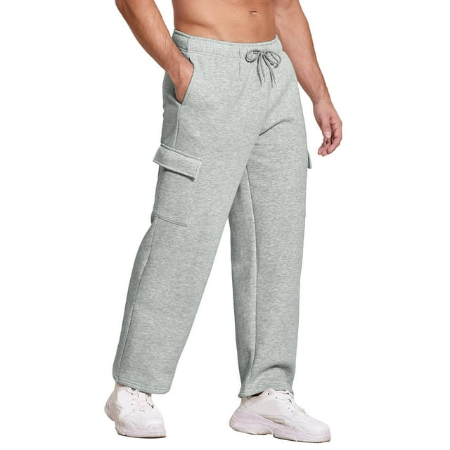 AherBiu Mens Sweatpants Wide Leg Drawstring Elastic Waisted Pants With Multi Pockets Fall Winter Outdoor Casual Loose Trousers