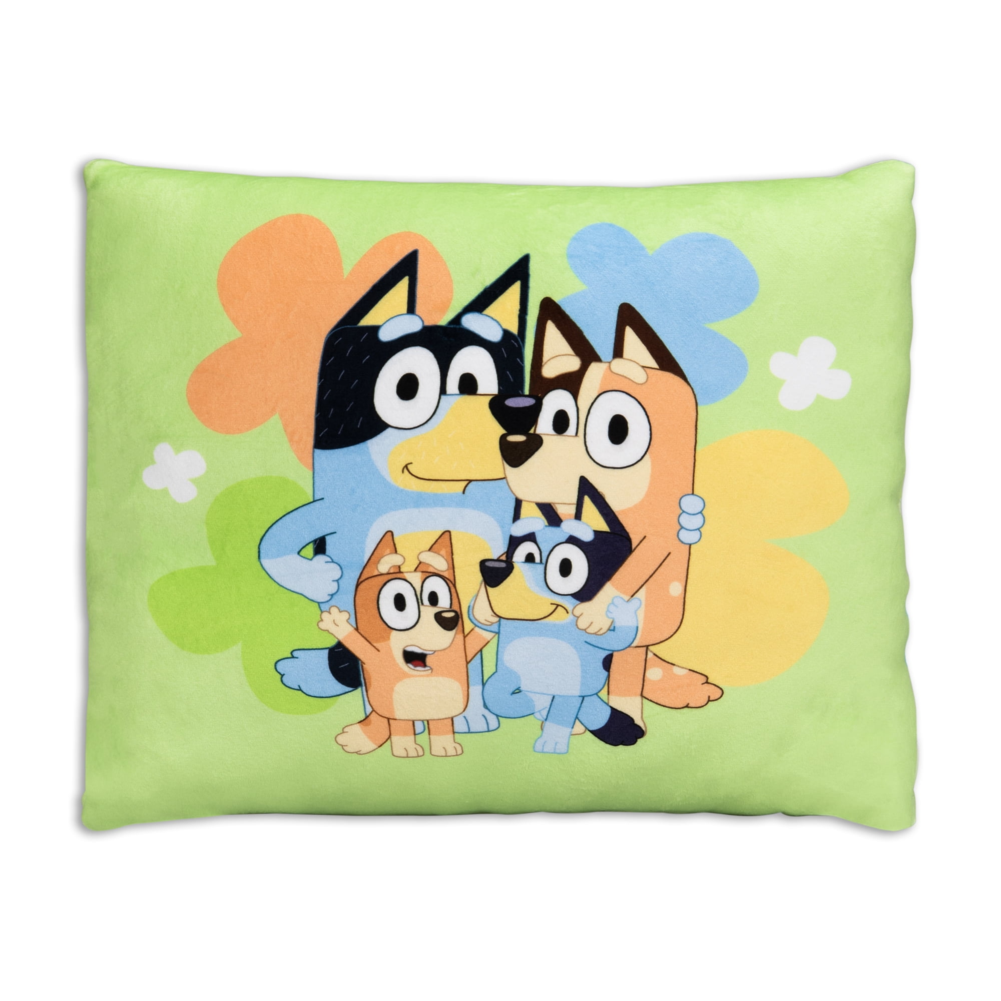 (2 pack) Bluey and Family Squishy Toddler Pillow, 12"x15", Green