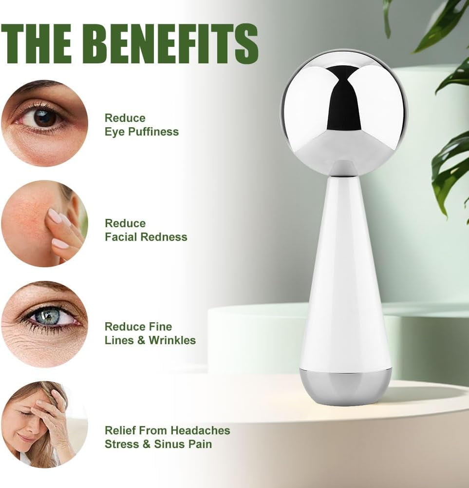 Ice Globes for Facials, Unbreakable Steel Cooling Roller, Cryo Sticks for Face, Massager for Face Neck & Eyes, Skin Care for Dark Circles, Puffiness, Wrinkles, Collagen Production (Silver)