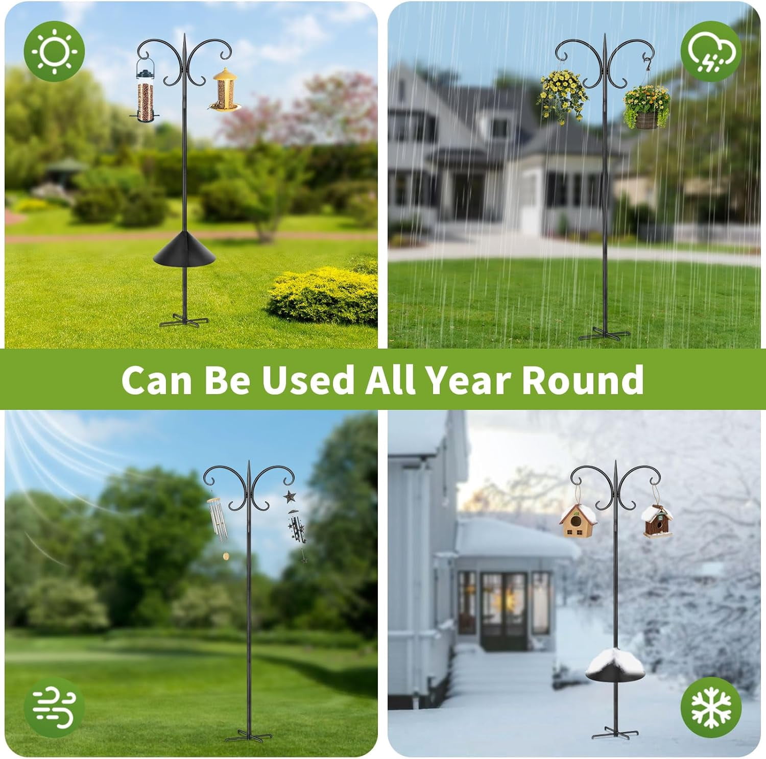 KOLAKO Bird Feeding Station, 223cm Heavy Duty Bird Feeder Pole with Squirrel Baffle,  Metal Shepherds Crook Hooks for Hanging Garden Lights Lanterns Plant Basket