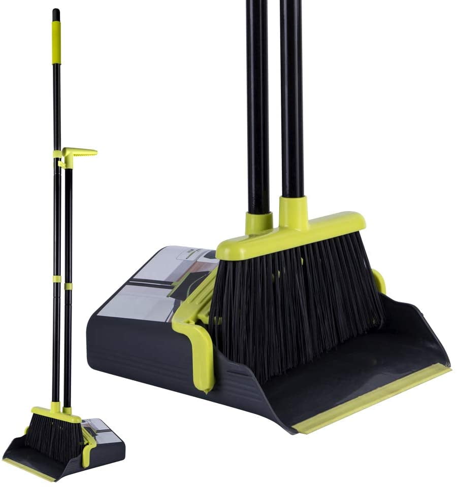 Foldable Broom and Dustpan Sweep Clean Set Dust Pan Broom Upright w/ Lid Combo 