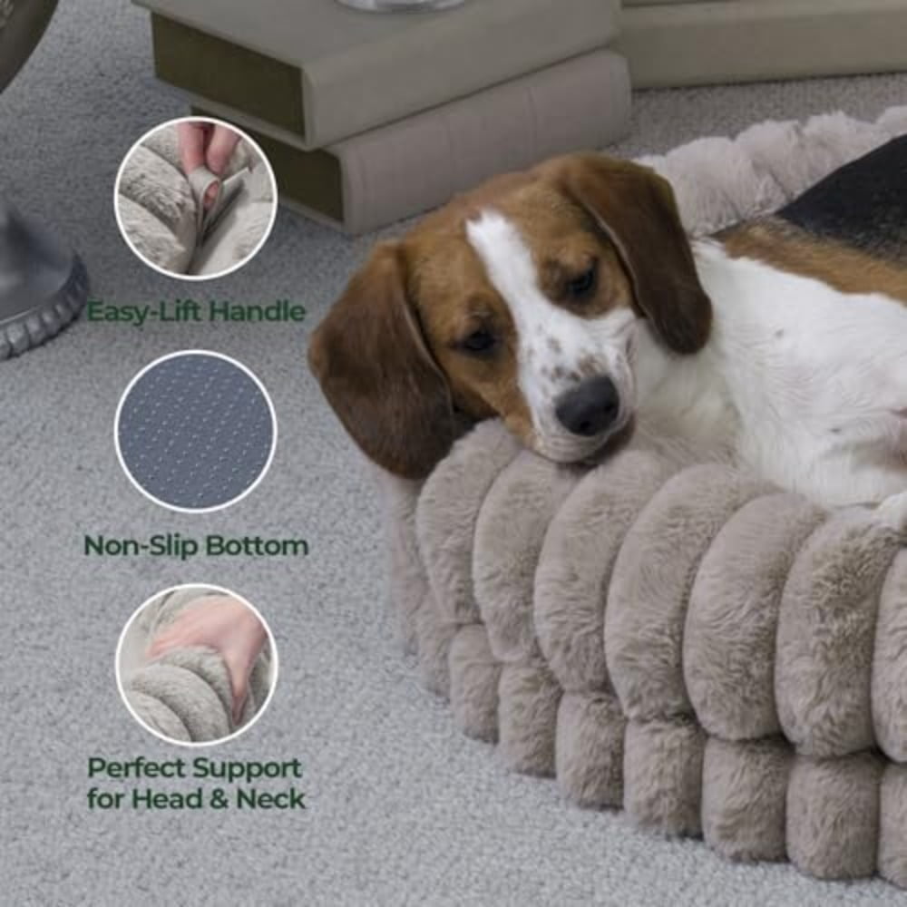 Luxury Donut Dog Bed, 30 Inches Round Dog Bed Medium Size Dogs Washable, Orthopedic Calming Dogs Bed for Pets with Anti-Slip Bottom, Oatmeal