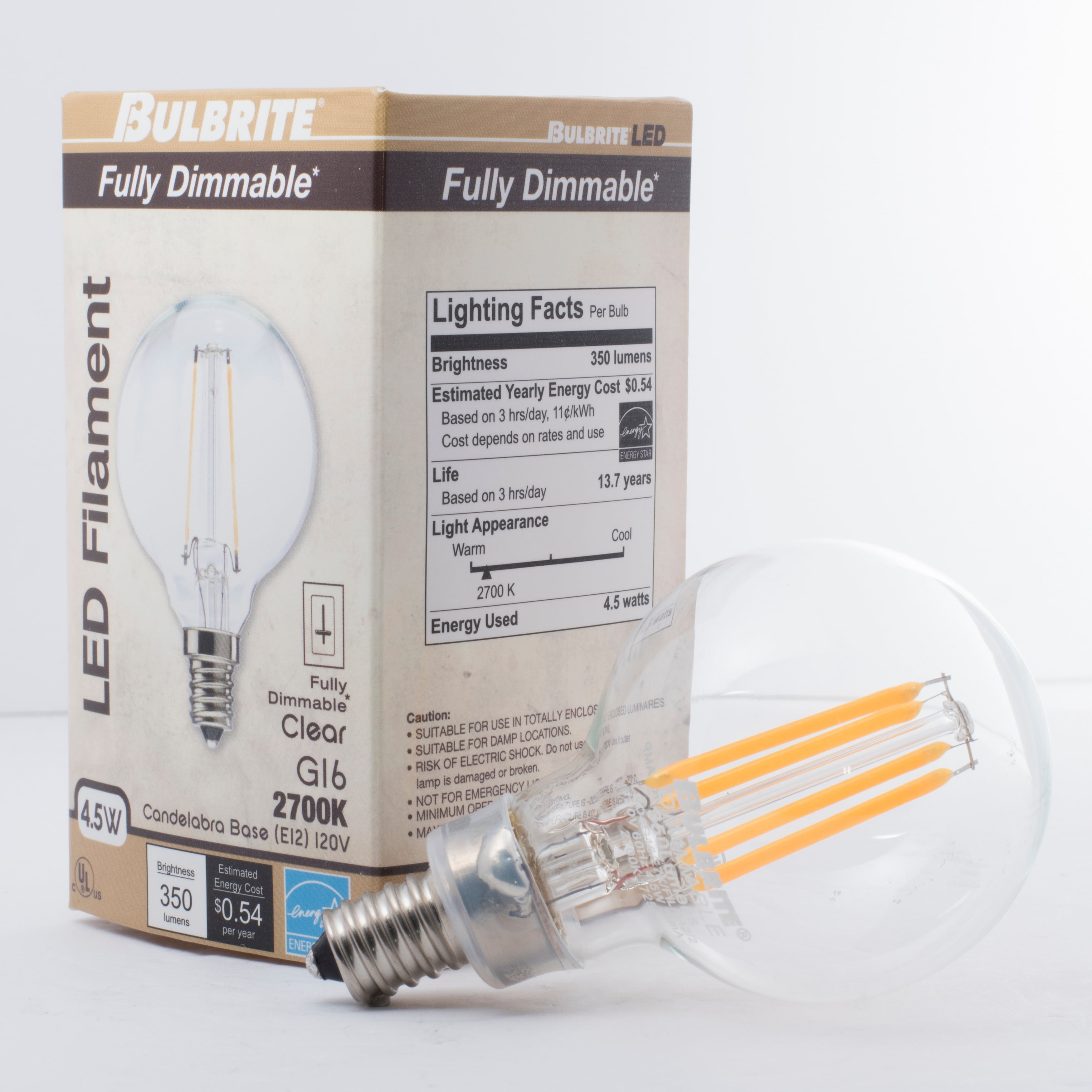 Bulbrite  Multi Pack Dimmable G16 Candelabra (E12) LED Bulb Milky Finish Pack of (3) 4 Watt