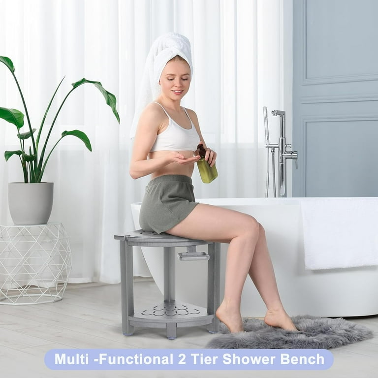 Shower Bench Seat Sit Down Shower Unit Nalone Corner Shower Stool, HDPE  Shower Bench Small Shower Chair