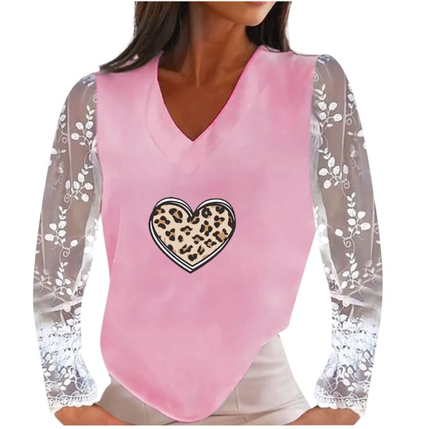 Blusa informal con cuello en V y manga larga de encaje para mujer Pompotops gfhjh22258