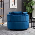 thumbnail image 3 of Button Tufted Accent Chair, Velvet Round Barrel Chair with 3 Pillows, Modern Upholstered Club Chair with Solid Wood Legs for Bedroom Living Room, Blue, 3 of 7