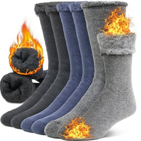 NevEND Mens Merino Wool Cotton Crew Socks Thermal and Warm Socks for Winter Work Hiking Running 3 Pairs (Size 7-13)