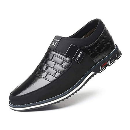 Men Casual Shoes Leather Slip On Moccasins Hiking Dress Sneakers Casuales Penny Loafers Comfort Driving Fashion 14.5 Black