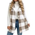 thumbnail image 4 of QIYAGBSA Fleece Vest for Women Hooded Button Down Plaid Sleeveless Long Cardigan Outerwear (Khaki, 2XL), 4 of 9