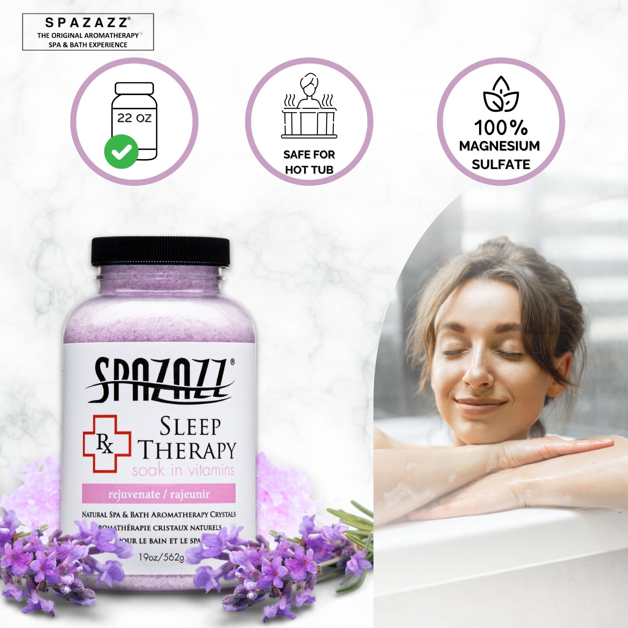 Spazazz Sleep Therapy Aromatherapy Bath Salt Crystals 2-Pack (19 Oz Each) - Spazazz Aromatherapy Bath Salts for Hot Tubs & Baths, Safe for All Spas & Bath Types