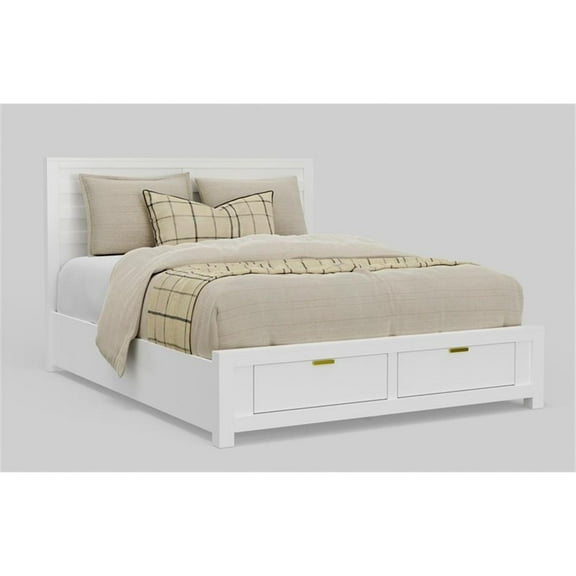 Pemberly Row Wood White Queen Storage Bed Rectangular 2 Drawers Unassembled