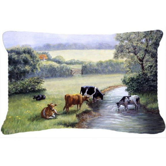 Cows Drinking at the Creek Bank Fabric Decorative Pillow