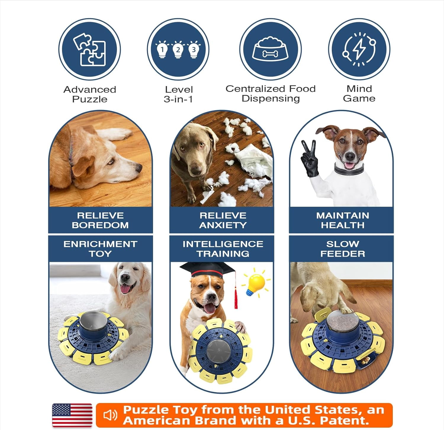 KADTC 3 Levels of Step-by-Step Challenge, U.S. Brand & Design,Extra-Large Size, Beginner To Expert Dog Puzzle Toy For Smart Dogs Treat Puzzles Food Slow Feeder Difficulty Mental Stimulation Brain Toy