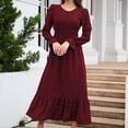 thumbnail image 2 of Pisexur Robes d'Automne pour Femmes 2024 Robe d'Invitée de Mariage de Couleur Unie Col Rond Robe à Manches Longues Robe de Cocktail à Pois Mode Robe Maxi à Taille Haute à Volants Smockée Robes Fluides pour le Retour à la Maison, 2 of 7