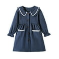 thumbnail image 2 of HILEELANG Toddler Girls Peter Pan Collar Dress Long Sleeve Cotton Casual Navy Vertical Stripes School Playwear 3T, 2 of 5
