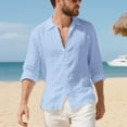 thumbnail image 5 of Mens Shirts Mens Summer Linen T Shirts Casual Button Down Shirts Long Sleeve Collared Tees, 5 of 8
