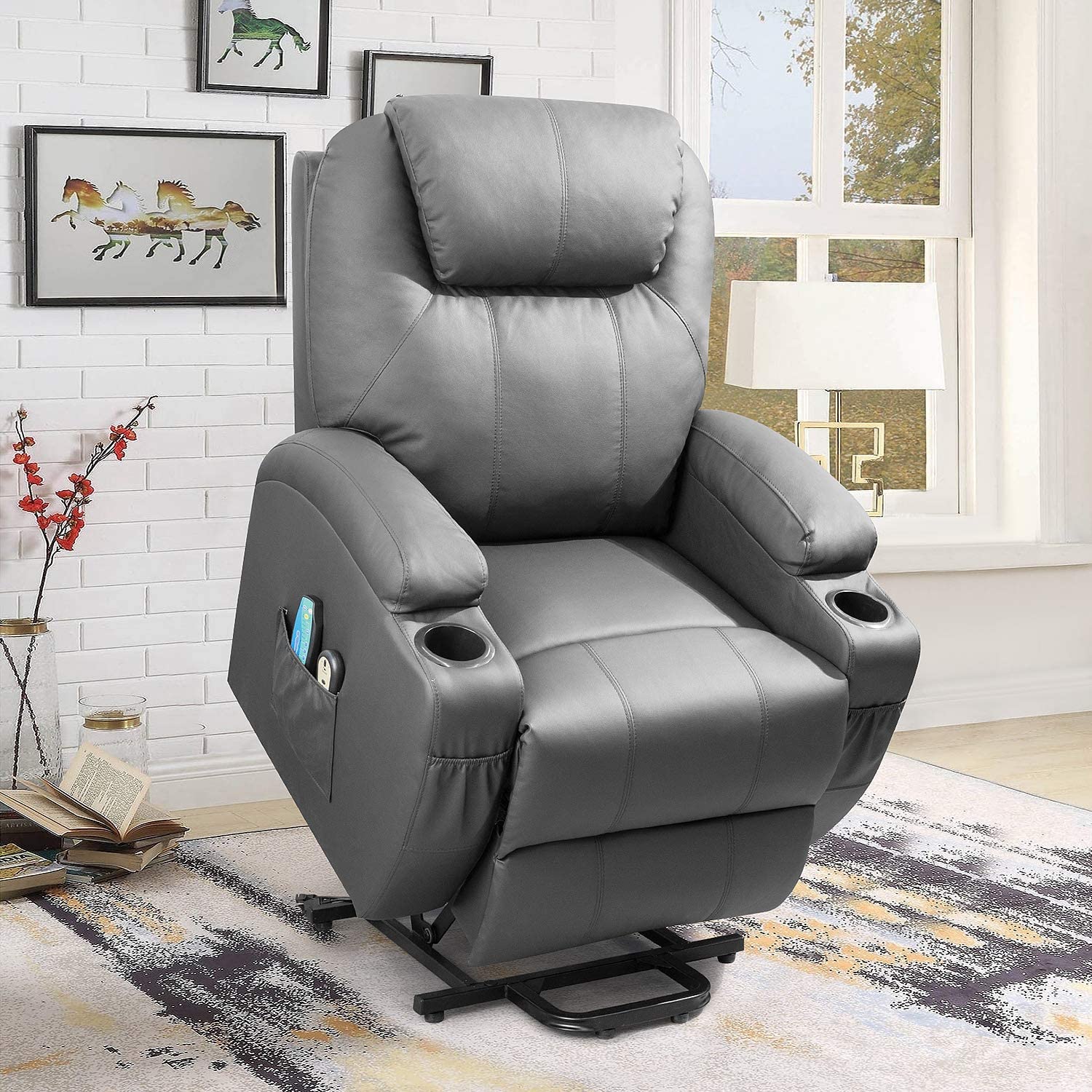 Vineego Electric Reclining Chair with Massage and Heating,Faux Leather,Gray - image 2 of 5