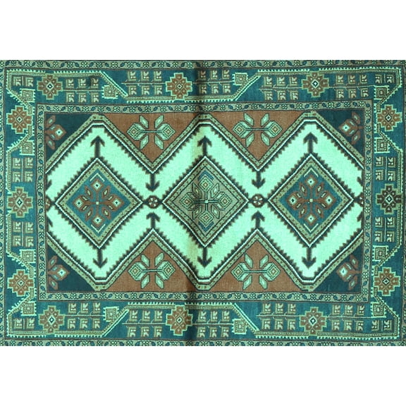 Ahgly Company Machine Washable Indoor Rectangle Persian Turquoise Blue Traditional Area Rugs, 5' x 7'