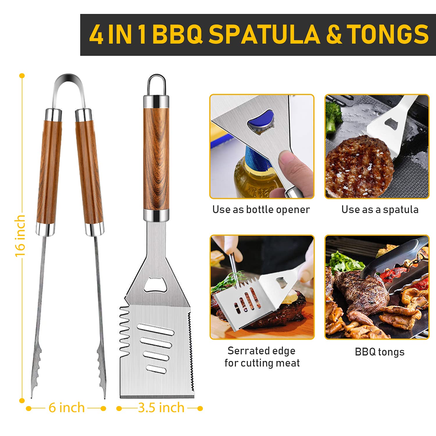 34Pcs Grill Accessories Grilling Gifts for Men, 16 Inches Heavy Duty BBQ Accessories, Stainless Steel Grill Tools with Thermometer, Grill Mats for Backyard, BBQ Gifts Set for Father's Day - image 3 of 7