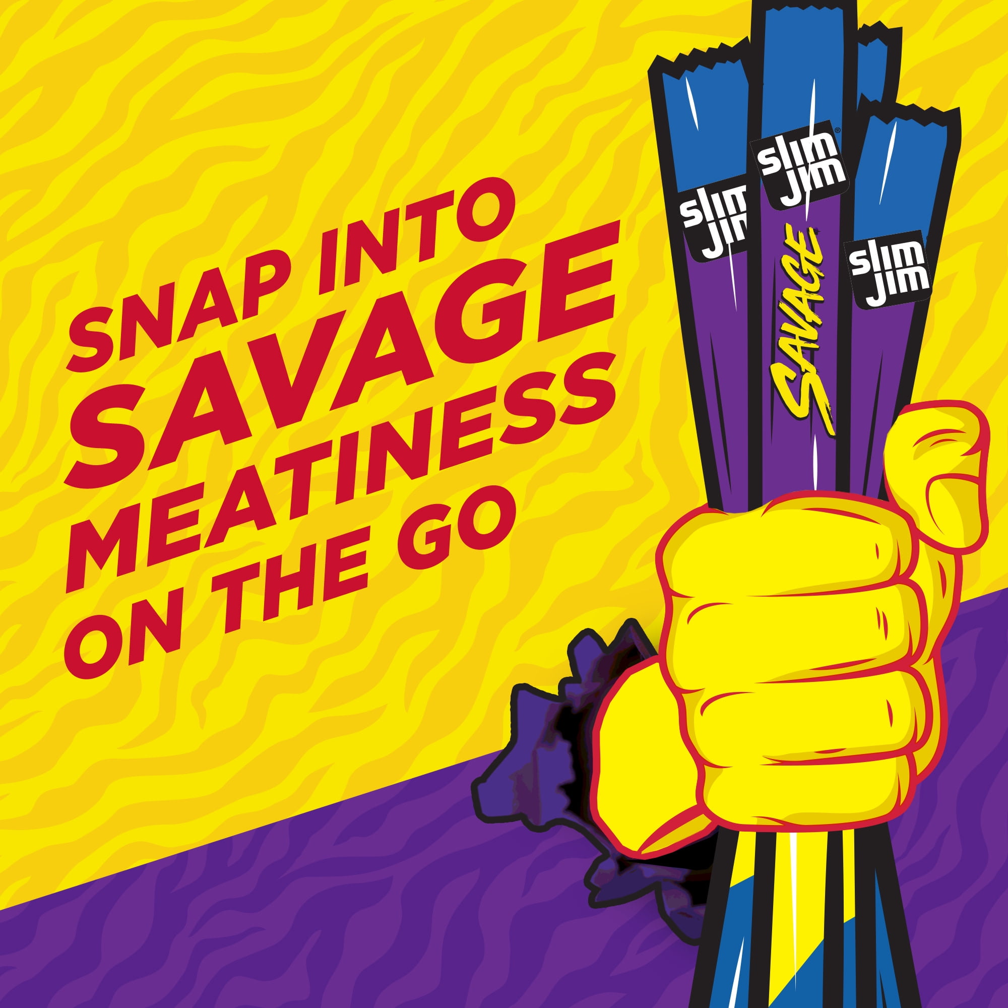 (4 pack) Slim Jim Savage Smoked Meat Sticks, Mild Flavor, High Protein, 3.0 oz.