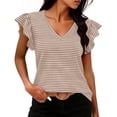 thumbnail image 1 of Craaazy Women's Plus Size Friendly Striped V-Neck Ruffle Short Sleeve Top for Daily Wear, 1 of 6