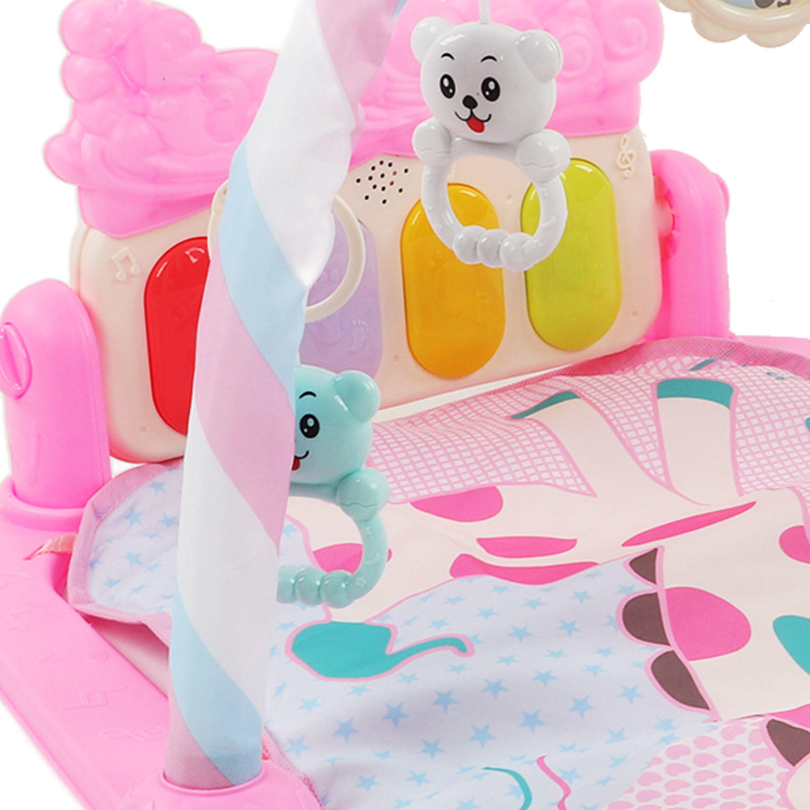 LAZIOEGR Pink Baby Gym Play Mat for Newborns & Toddlers - Multi-Color Sensory Learning Mat with Kick Piano, Rattles, Soft Light & Sound