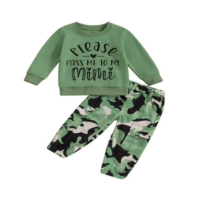 Baby Boys 2PCS Pants Sets Long Sleeve Neck Sweatshirt Tops Solid Color Pants Sets