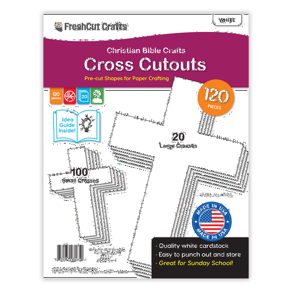 FreshCut Crafts Punch Out Paper Cutouts, White Crosses, 120 Pieces