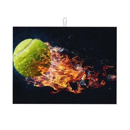 

Ocsxa Tennis Ball In Fire1 Dish Drying Mat for Kitchen Counter Coffee Bar Coffee Station Accessories Absorbent Coffee Mat Kitchen Drying Mat Easy Clean 18x24 Inch