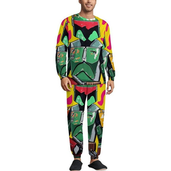 Cyber Robot Men's Pajama Set Sleepwear Pjs Lightweight Long Sleeve Crewneck Shirts and Bottoms Soft Comfy Sleep Sets XS