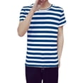 thumbnail image 1 of T-shirt pour hommes INSPIRE CHIC à rayures vintage à col rond et manches courtes 38 Bleu royal, 1 of 7