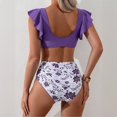 thumbnail image 4 of Minjewel Women High Waist Ruffled 2 PC Bikini Swimsuit Fashion Beach Bathing Suit, Purple XL, 4 of 6