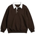 thumbnail image 4 of BLVB Boys Girls Long Sleeve Sweatshirts Kids Button Collared School Uniform Tops Drop Shoulder Pullover 3-14Y(Brown,13-14 Years), 4 of 8