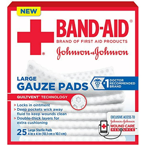 5 Pack BANDAID First Aid Large Gauze Pads, 4 in x 4 in, 25 Each