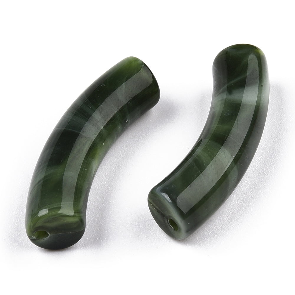 500 g Opaque Two Tone color Acrylic Beads Curved Tube Dark Green 33x10.5x8mm Hole: 1.6mm