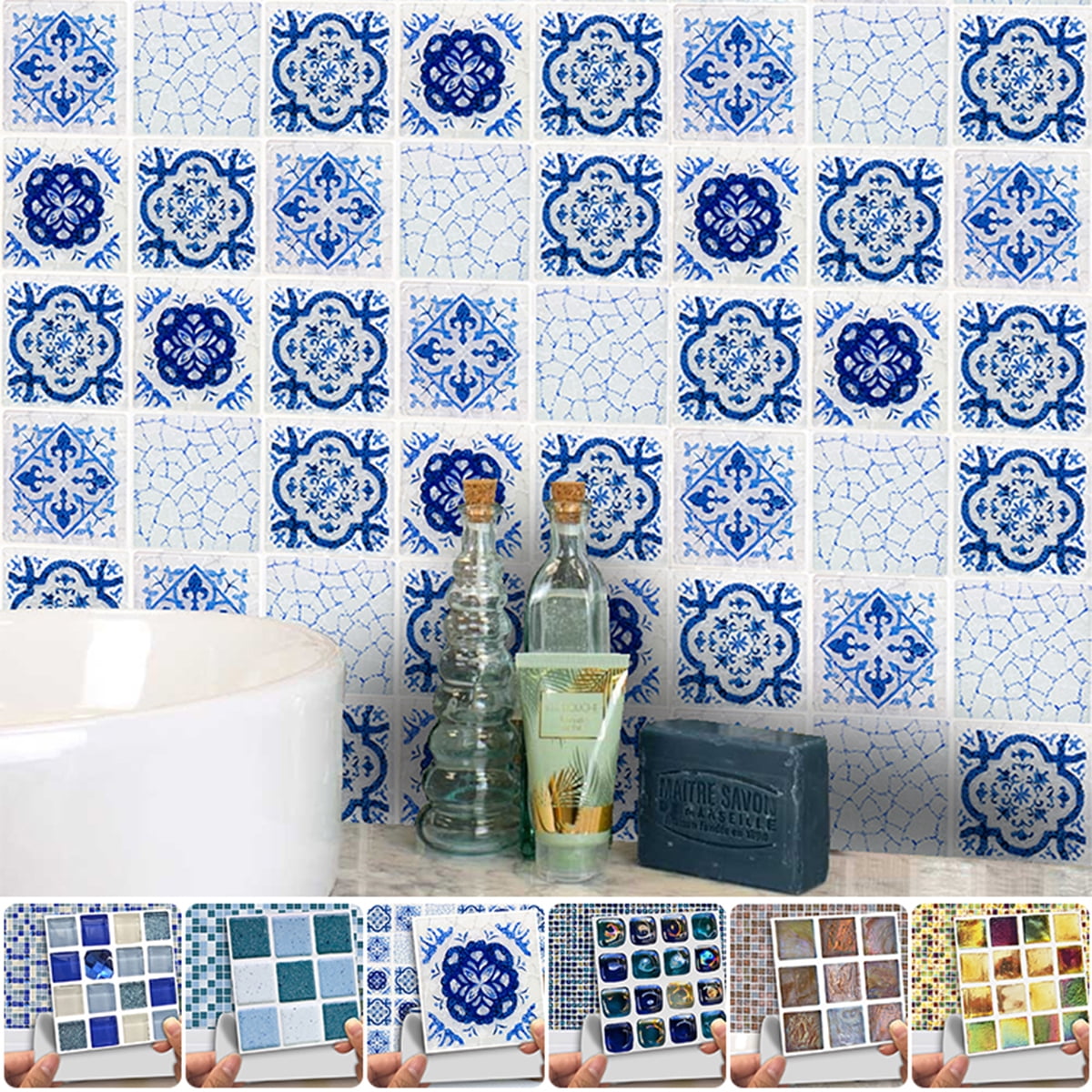Kitchen Tile Stickers Bathroom Mosaic Sticker Self-adhesive Wall Decor 18 PCS 
