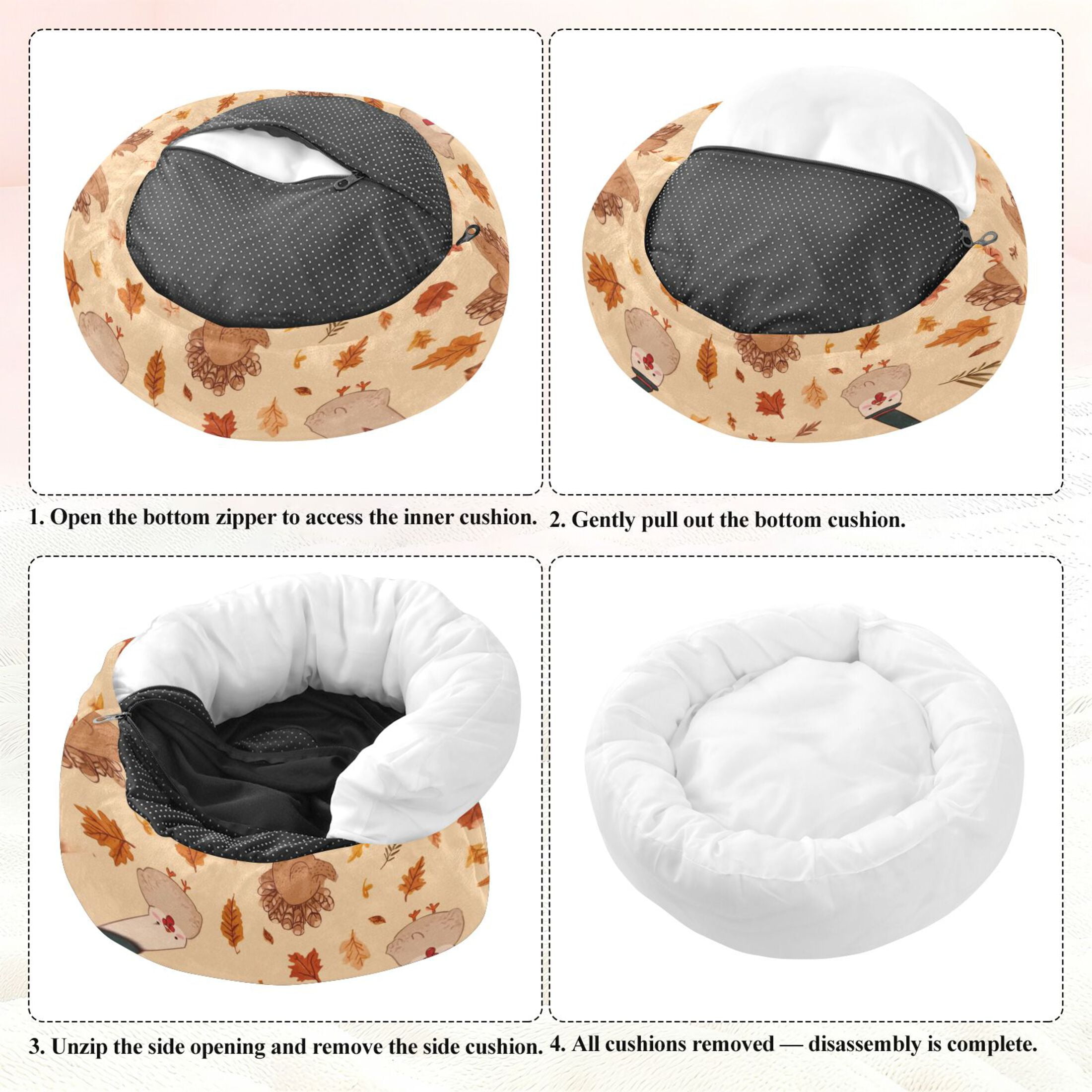Iauyy Pet Couch Donut Cat Bed for Indoor Cats/Small Dogs Washable & Machine with Non-slip Bottom Calming Cat Furniture, Autumn Leaves (M)