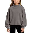 thumbnail image 2 of Hzzrkos Girls Corduroy Mock Neck Sweatshirt Long Sleeve Casual Pullover Tunic Top Soft Textured Shirt with Side Slit Hem Relaxed Daily School Travel Wear Gray, 2 of 9