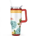 thumbnail image 2 of 40oz Pioneer Colorful Floral Stainless Steel Flip Straw Tumbler with Lid and Straw Spill Proof Travel Cup Double Wall Vacuum Insulated Coffee Mug with Handle Red, 2 of 7