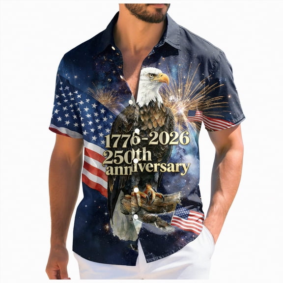 UngA 250 Anniversary USA Shirt, Hawaiian USA Bald Eagle Shirts American Flag Button T-Shirt Short Sleeve Casual Holiday Beach Shirts (Dark Gray,L)