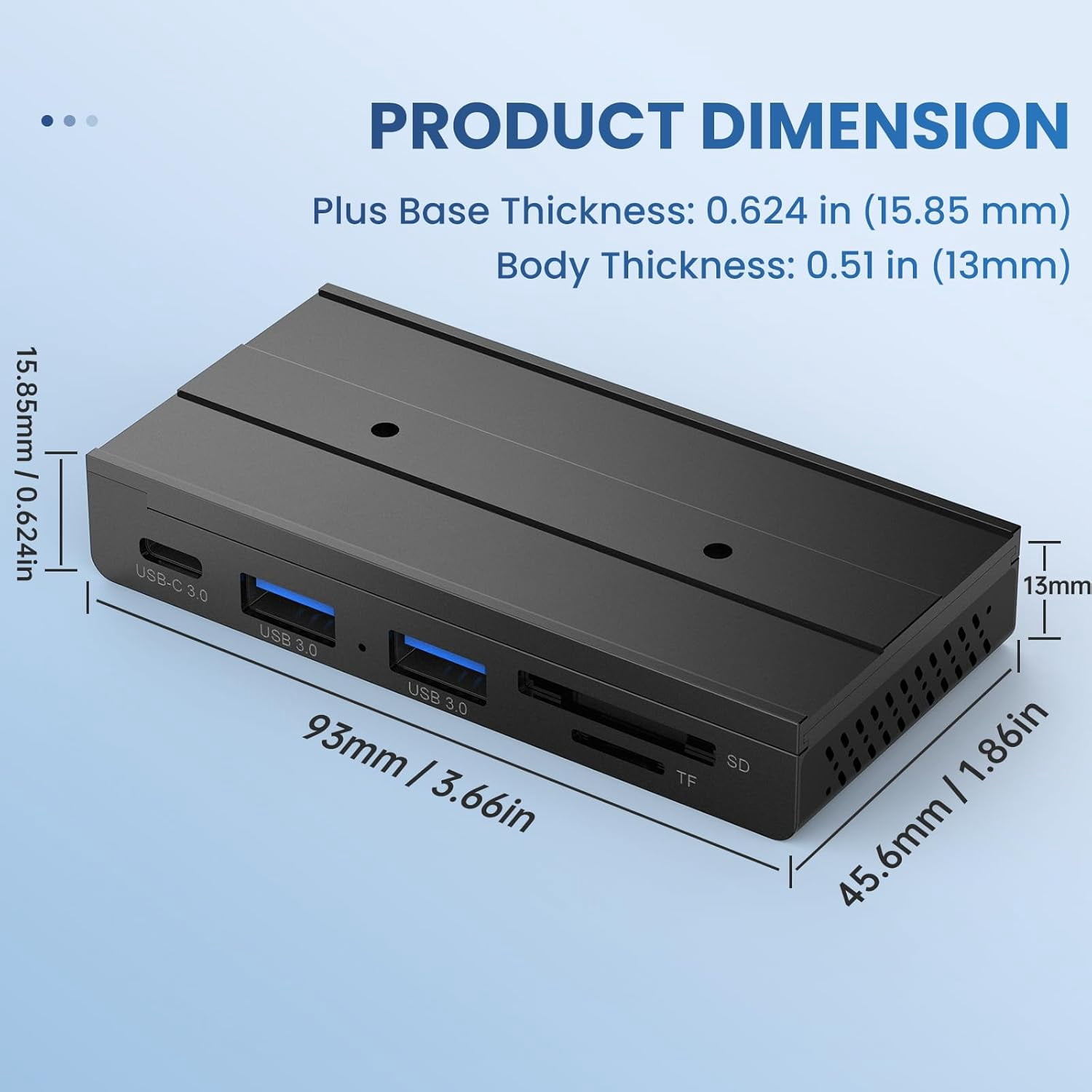 LC-dolida USB Hub for MacBook with Magnetic 2 USB-A Ports + 1 USB-C Port Rails Screws and Adhesive, Black