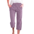 thumbnail image 1 of MAWCLOS Women Trousers Solid Color Bottoms Cropped High-Waist Capri Pants Wide Leg Lounge Light Purple S, 1 of 2