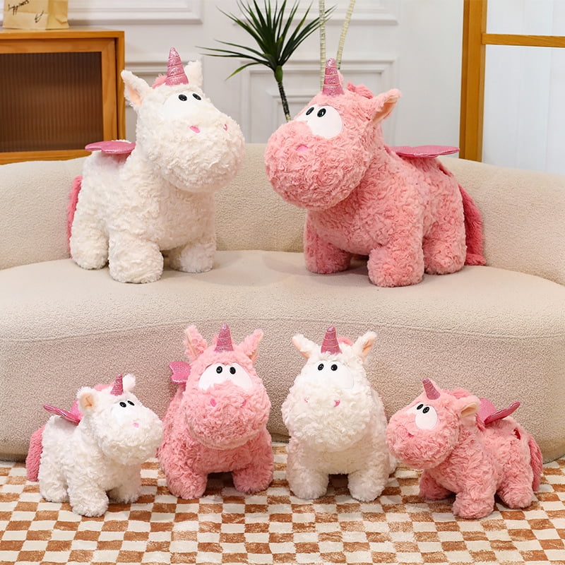 Cute Unicorn Plush Toy, Soft Fluffy Stuffed Unicorn Animal with Glitter Horn & Wings, Cuddly Cuddle Buddy for Toddlers Girls Kids, Perfect Birthday Christmas Gift