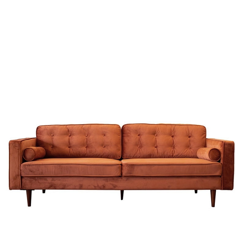 Mid Century Modern Harriet Burnt Orange, Burnt Orange Tufted Sofa